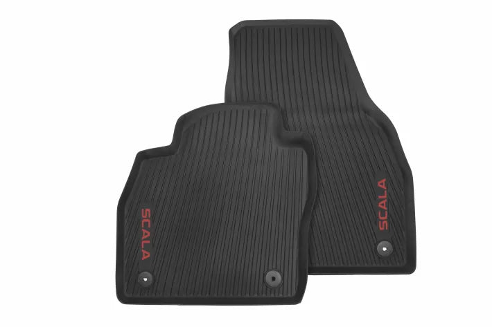 Set covorase all - weather fata Skoda Scala – TPE rezistent, inscriptie rosie - CarFun.ro - Accesorii Originale