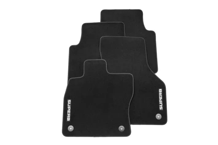 Set Covorase Textile Prestige pentru Skoda Superb, Negru cu Inscripție Superb - CarFun.ro - Accesorii Originale