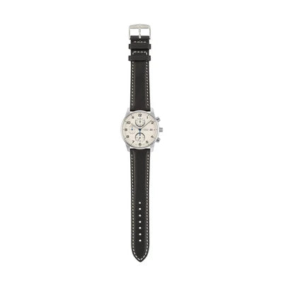 Ceas cronograf original Audi pentru barbati - quartz Miyota - piele naturala - argintiu/bej
