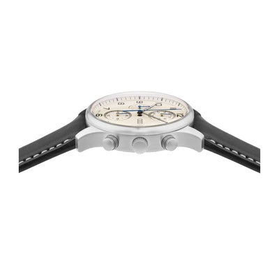 Ceas cronograf original Audi pentru barbati - quartz Miyota - piele naturala - argintiu/bej