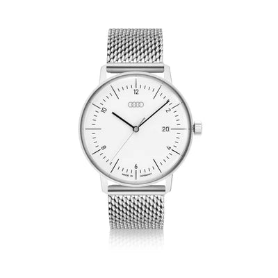 Ceas original Audi alb argintiu - bratara milanese, mecanism quartz Ronda 515