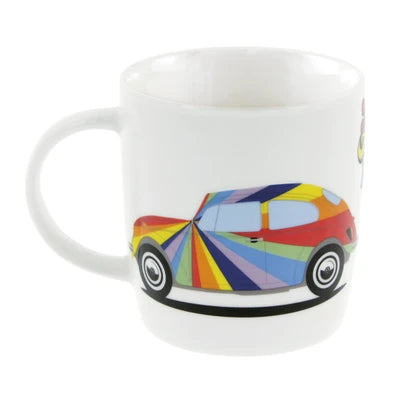 Cana mare originala Volkswagen design Beetle alb cu flori New Bone China