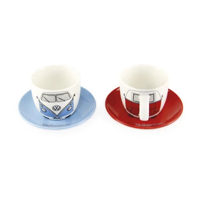 Set 2 cesti espresso Klang und Kleid Albastru Rosu cu motiv VW Bulli - vedere fata