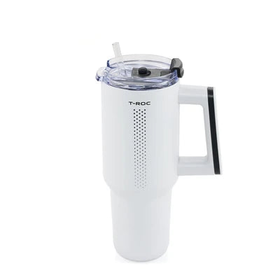 Pahar termic Volkswagen T-Roc Stanley Cup 0.9L din inox Mistral Grey cu pai si izolatie vacuum dubla
