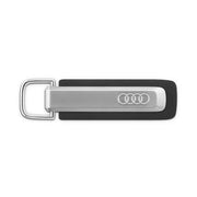 Breloc Audi original metal si piele Valcona argintiu - negru - CarFun.ro - Accesorii Originale