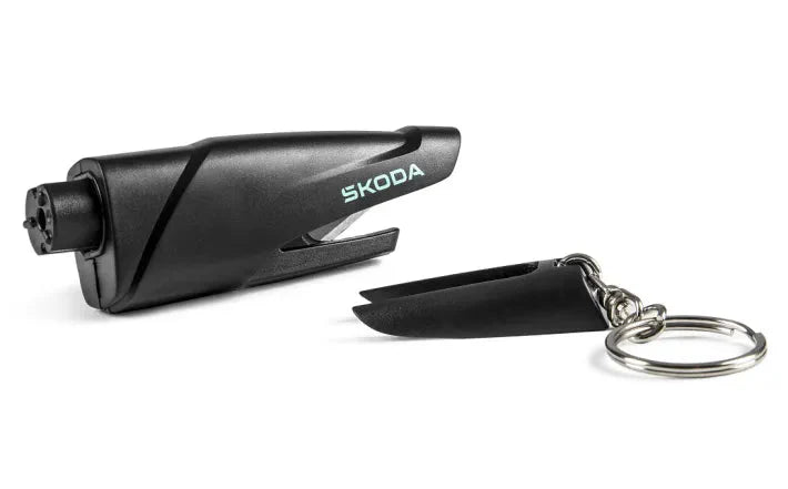 Breloc de Salvare Skoda cu Cutter si Cioc de Spargere Geam, Negru - CarFun.ro - Accesorii Originale