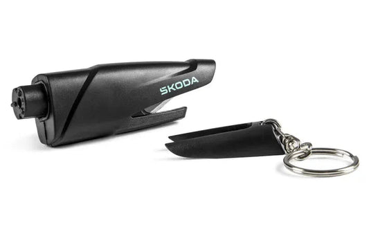 Breloc de Salvare Skoda cu Cutter si Cioc de Spargere Geam, Negru - CarFun.ro - Accesorii Originale
