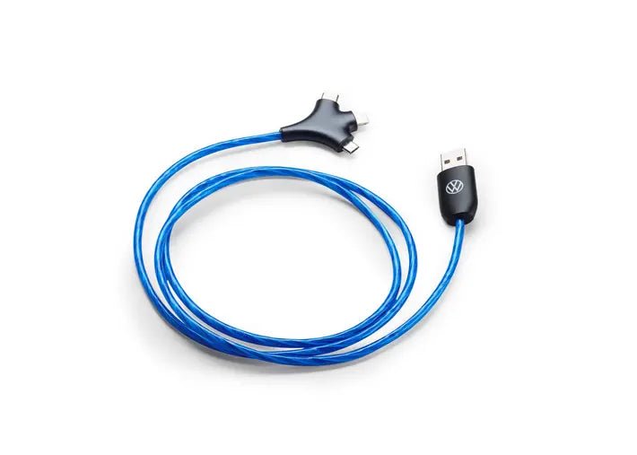 Cablu incarcare telefon Volkswagen 3 in 1, USB - A cu Lightning, Micro - USB si USB - C, 1200 mm - CarFun.ro - Accesorii Originale