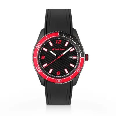 Ceas Audi Sport – barbatesc, negru/rosu, bratara silicon, 45 mm - CarFun.ro - Accesorii Originale