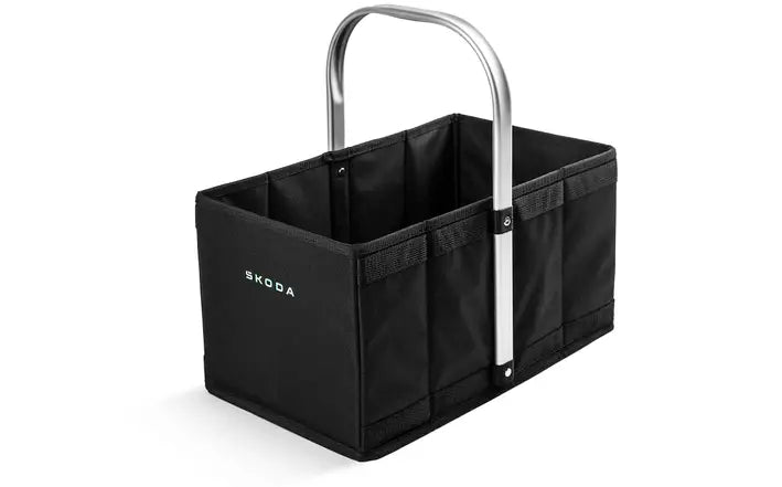 Cos cumparaturi pliabil Skoda, material 600D Polyester, maner aluminiu, negru - CarFun.ro - Accesorii Originale