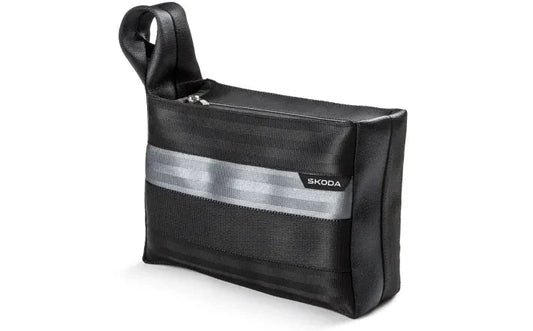 Geanta cosmetica Skoda, din centuri auto reciclate, anthracit/gri deschis - CarFun.ro - Accesorii Originale