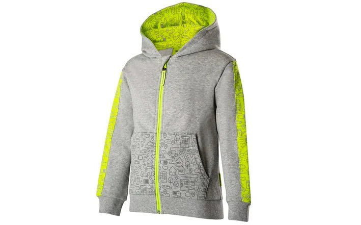 Hanorac cu Fermoar pentru Copii Skoda, Gri Melanj cu Elemente Verde Mamba - CarFun.ro - Accesorii Originale