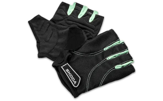 Manusi scurte pentru ciclism Skoda, marimea S - XXL, negru si verde electric - CarFun.ro - Accesorii Originale