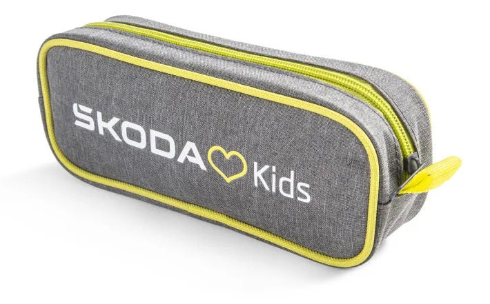 Penar copii original Skoda – gri cu verde limeta, 21x9x5 cm, material 100% poliester - CarFun.ro - Accesorii Originale