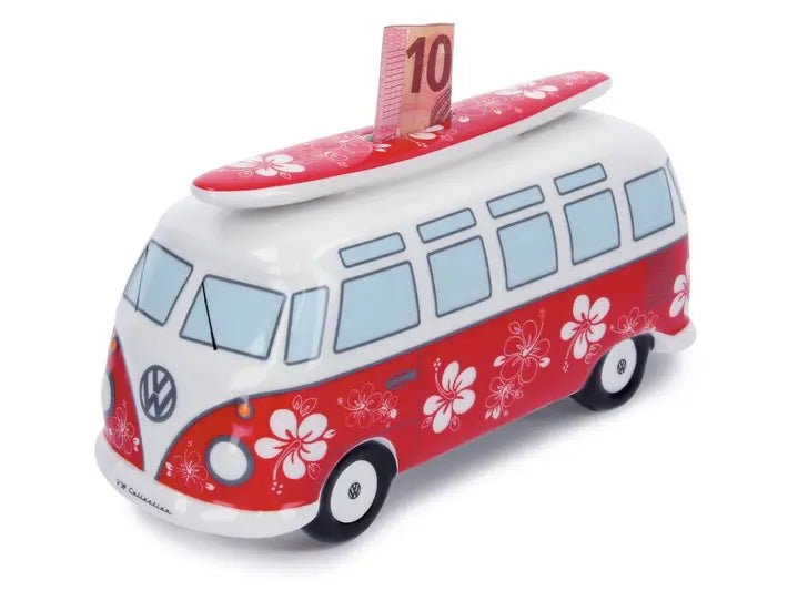 Pusculita Volkswagen T1 Bus Samba scara 1:18 cu surfboard ceramica - CarFun.ro - Accesorii Originale