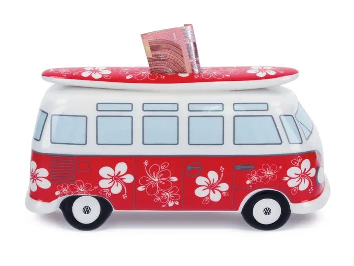 Pusculita Volkswagen T1 Bus Samba scara 1:18 cu surfboard ceramica - CarFun.ro - Accesorii Originale