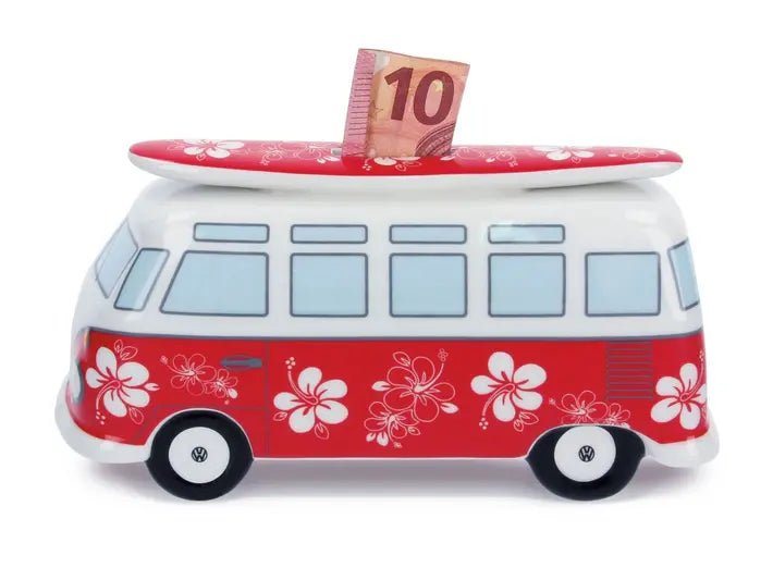 Pusculita Volkswagen T1 Bus Samba scara 1:18 cu surfboard ceramica - CarFun.ro - Accesorii Originale