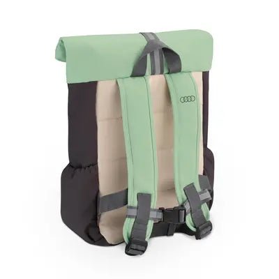 Rucsac copii Audi verde rolltop cu badge - uri - CarFun.ro - Accesorii Originale