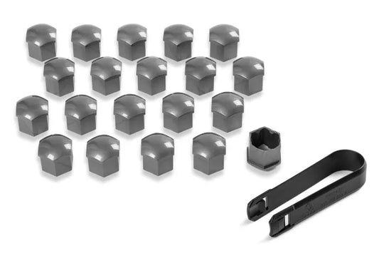 Set capace suruburi roata Skoda gri lucios - compatibilitate larga, 20 buc + extractor - CarFun.ro - Accesorii Originale