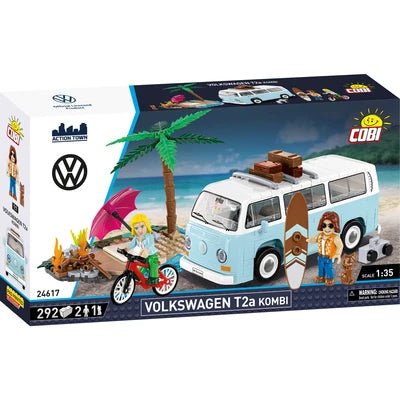 Set constructie Volkswagen T2b Strand 1:35 – 292 piese, 2 figurine si pisica - CarFun.ro - Accesorii Originale