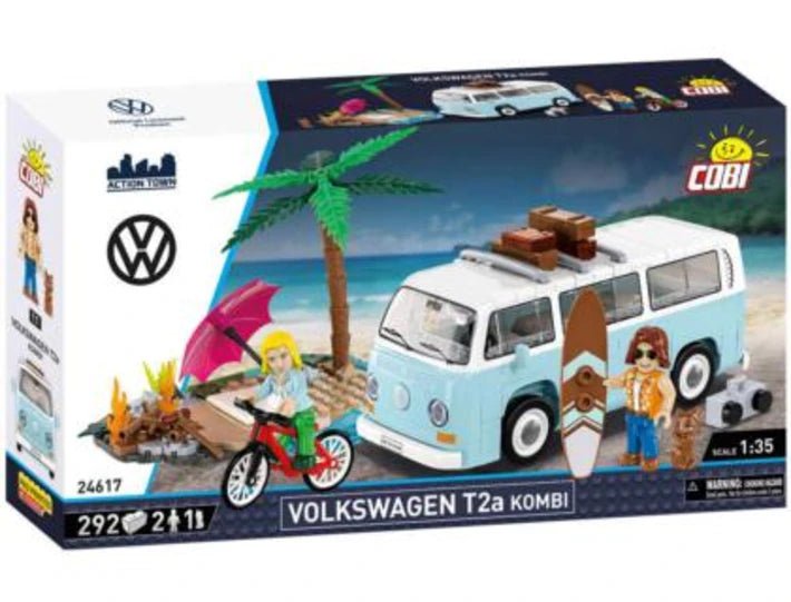 Set constructie Volkswagen T2b Strand 1:35 – 292 piese, 2 figurine si pisica - CarFun.ro - Accesorii Originale