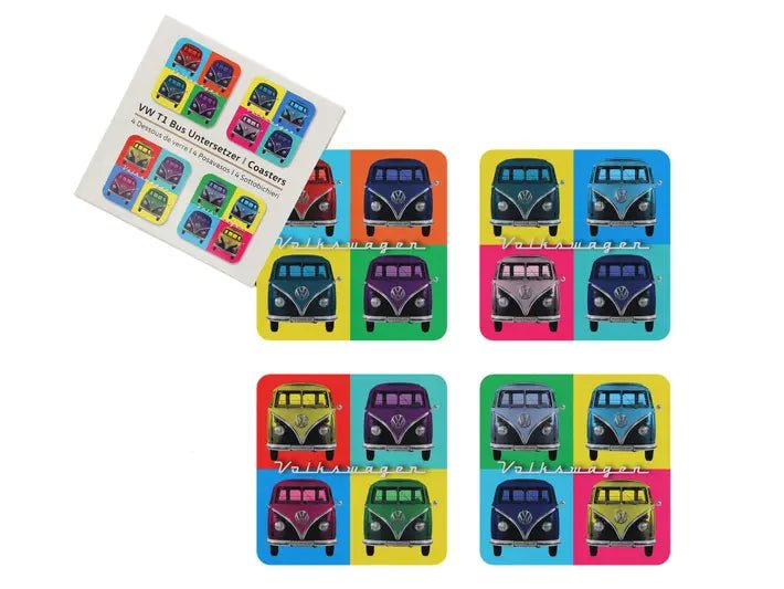 Set de 4 Suporturi de Pahare Volkswagen T1 Bus, Design Retro "Bulli" Campervan - Volkswagen Shop